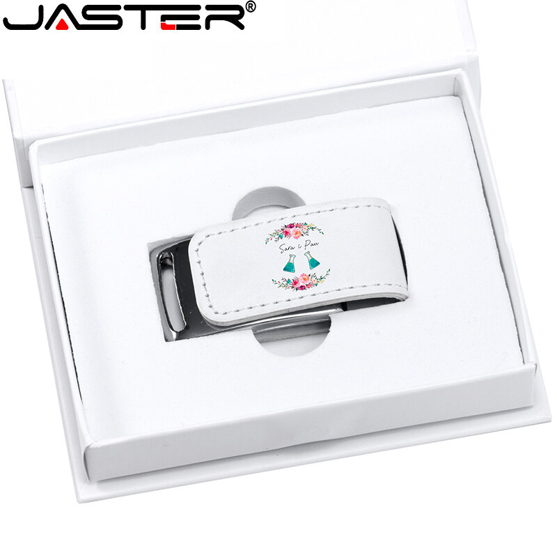 JASTER-USB 2.0 فلاش حملة مع شعار مخصص مجاني ، الجلود ذاكرة عصا ، صندوق أبيض بندريف ، 128GB ، 64GB ، لون الطباعة ، 10 قطعة مجموعة