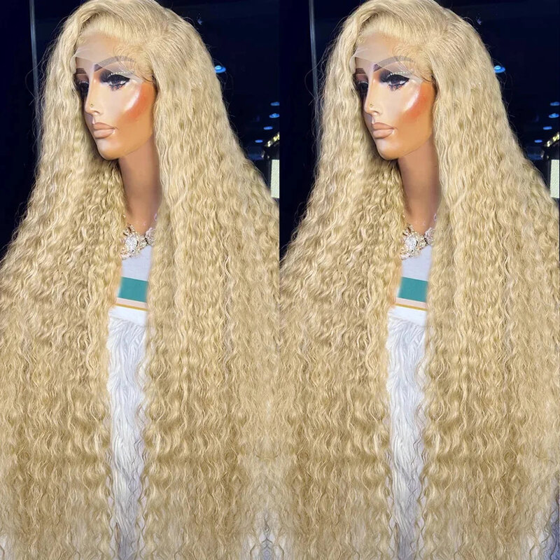 613 kręcone ludzkie włosy peruki dla kobiet w kolorze 13x4 13x6 Hd koronki Frontal Deep Wave peruki blond koronkowa fala wodne peruka Front bezklejowe