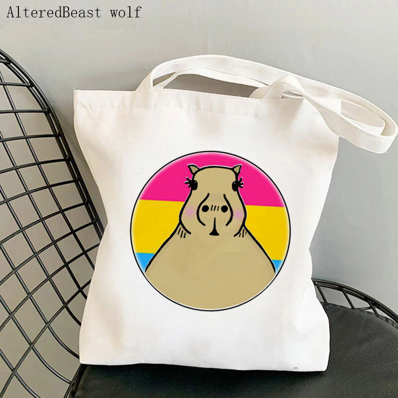女性のショッパーバッグ治療ヨーヨー自己かわいいcapybarかわいいバッグ原宿ショッピングキャンバスショッパートートハンドバッグトートショルダー女性のバッグ