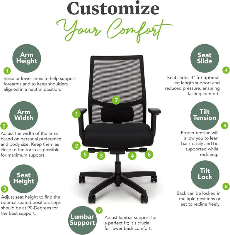 HON Ignition-silla de trabajo ergonómica, sillón de malla/tela con respaldo medio, color negro, 2,0