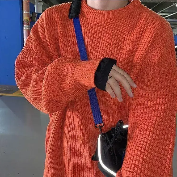 Suéter de malha com gola redonda masculino, pulôver solto e espesso, roupa coreana, outono, inverno, novo, 2023