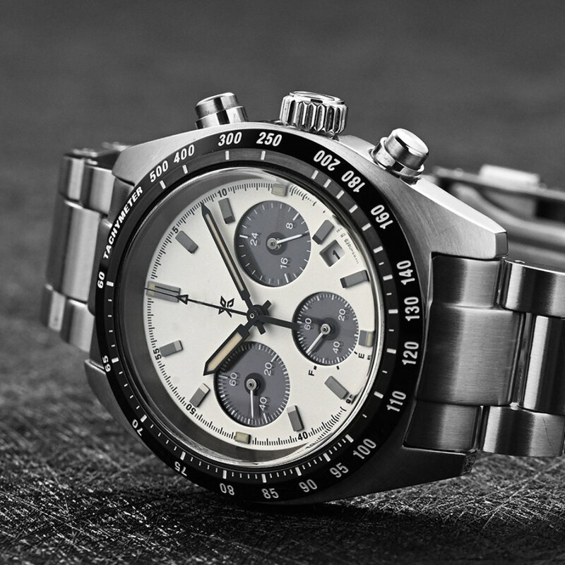 2024 jam tangan Seiko Quartz tiga mata Panda multifungsi tali baja Top jam tangan kronograf bisnis modis jam tangan pria