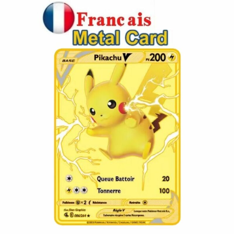 Cartão de Metal Monstro de Bolso Francês, Carta Espanhol, Cartão de Ferro, Mewtwo, Pikachu, Gx, Charizard, Vmax