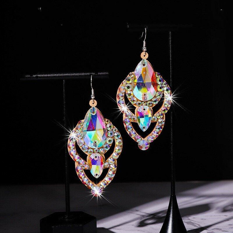 Anting tari perut perhiasan kristal buatan tangan Bling Aksesori kostum pertunjukan antialergi berlian imitasi perak kualitas mewah