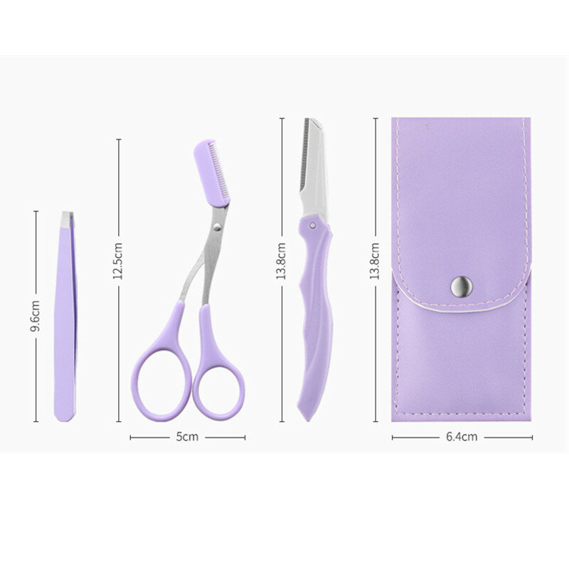 Conjunto de facas de sobrancelha para mulheres, aparador de sobrancelha, acessórios raspador, navalha facial, tesoura profissional com pente
