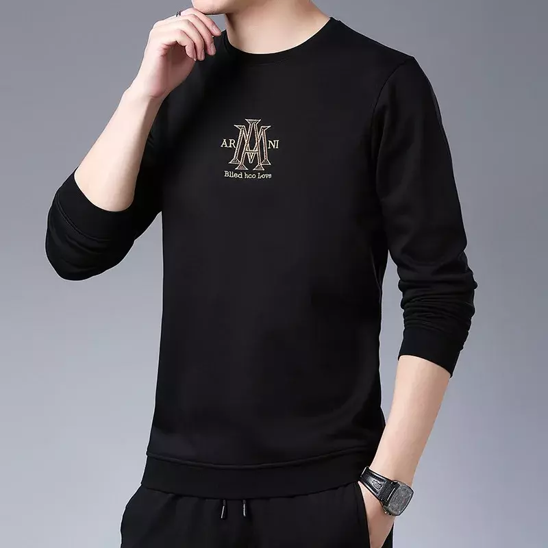 Young and middle-aged long sleeved men's sweater loose casual T-shirt round neck Korean version autumn men's top bottom shirt