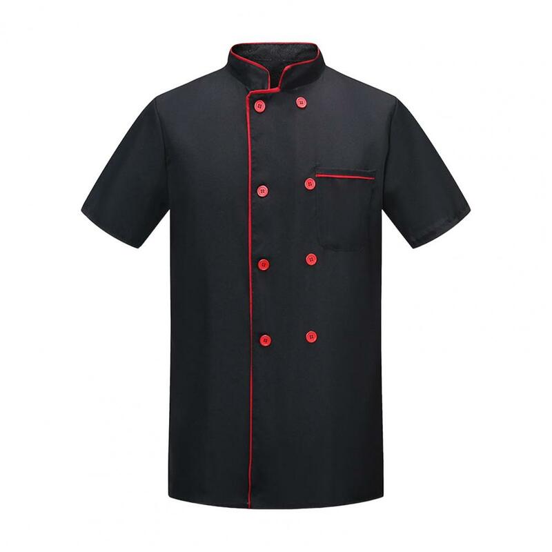 Chef-Kok Kleding Ademende Vlekbestendige Chef-Kok Uniform Voor Keuken Bakkerij Restaurant Double-Breasted Korte Mouw Stand Kraag