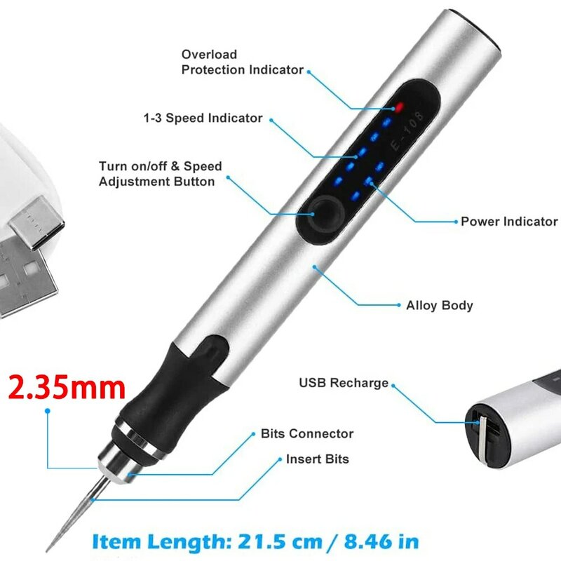USB-Akku-Drehwerkzeug-Kit Holz bearbeitung Gravur Stift Diy für Schmuck Metall Glas Mini Wireless Bohrer