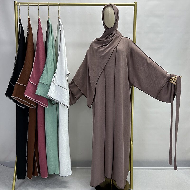 Trzyczęściowy zestaw Abaya z hidżabem pasek gratis jazzowym krepowym Kimono bez rękawów pod sukienką EID Ramadan muzułmanki islamska odzież