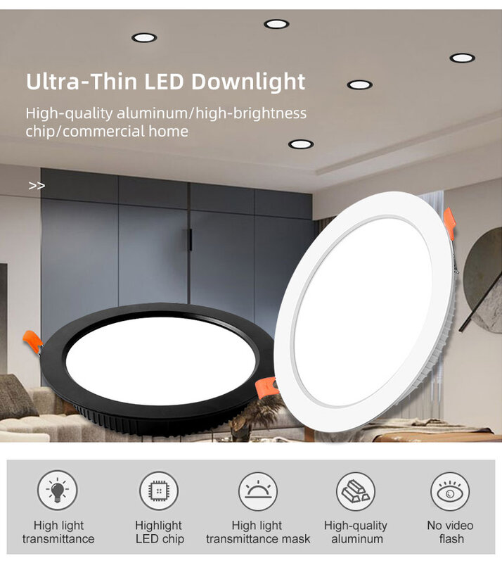 Luz descendente LED ultrafina empotrada, lámpara de techo blanca/negra, para iluminación de tienda y supermercado, 12W, 30w, 36w, 110V-220V, 5730
