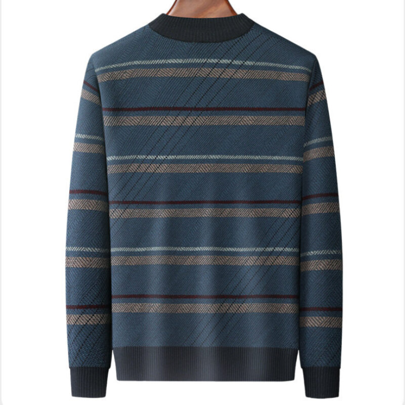 Suéter listrado contrastante masculino, pulôver de tricô espesso casual coreano, de alta qualidade, outono, inverno, novo