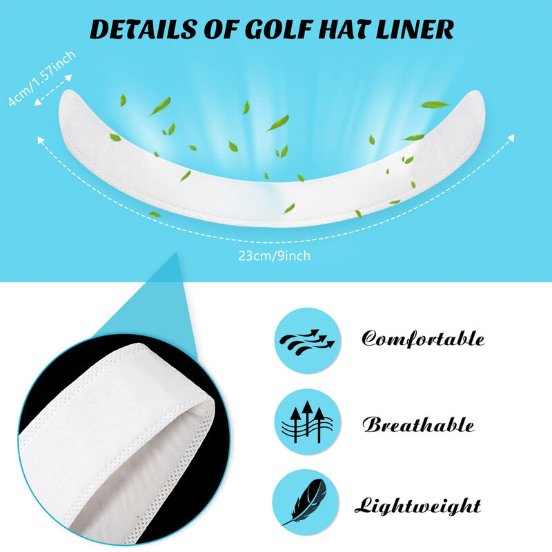 GLOOF 20pcs Hat Sweat Guard Bands Liner Protector Cap Sizing Tape Size Reducer Caps Golf Hats Saver White for Summer
