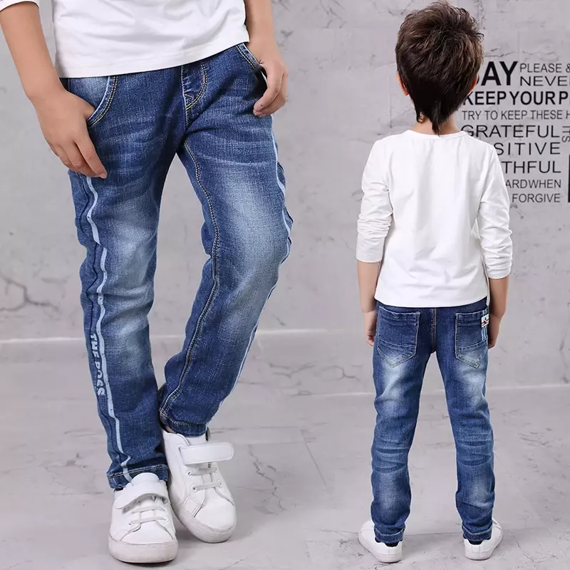 Ienens calças jeans fashion para crianças, calças compridas de 5-13 anos para meninos