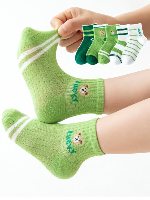 LJMOFA 5 Pairs Children Socks for Boys Cartoon Dinosaur Toddler Cotton Knitted Socks Summer Mesh Thin Cute Baby Kids Socks C180