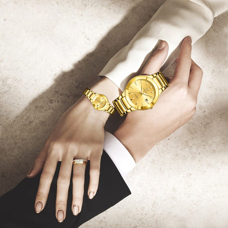 LIEBIG-Relógio de quartzo dourado para homens e mulheres, pulseira de aço completa, casual, impermeável, relógios esportivos, relógio, luxo, novo
