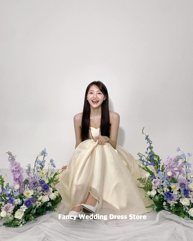 Vestido de novia de línea A de hada coreana, vestido de novia de Organza brillante con hombros descubiertos, longitud hasta el suelo, fiesta de cumpleaños