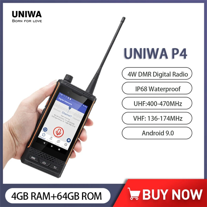 Двухрежимное цифровое мобильное радио UNIWA P4 UHF/VHF PTT DMR 4 Гб + 64 Гб восьмиядерный смартфон Android 9 Zello рация 3000 мАч