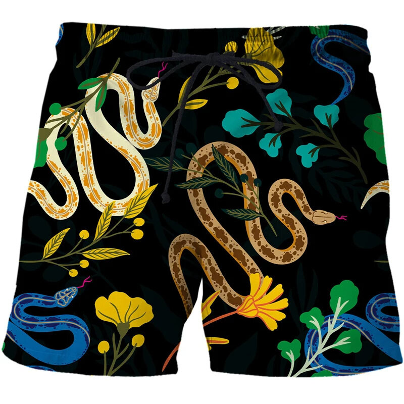 กางเกงว่ายน้ำแฟชั่นแนวสตรีทสุดเท่สำหรับผู้ชายกางเกงขาสั้นชายหาดพิมพ์ลายงูสัตว์สัตว์ที่ทำให้กลัว3D ฮาราจูกุฤดูร้อน