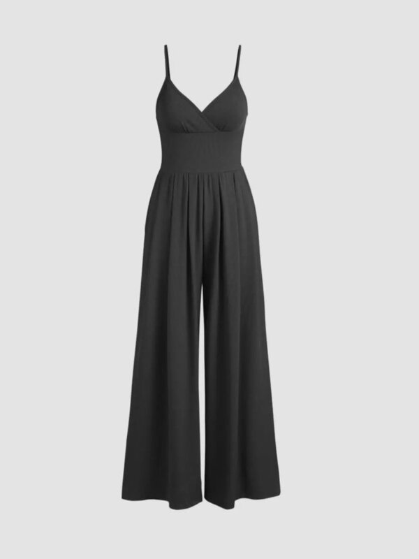 LW Rib Knit Wide Leg Cami Jumpsuit Summer Black Jumpsuits Women Sleeveless Solid Bodycon Sexy Rompers jumpsuit Fashion jumpsuit