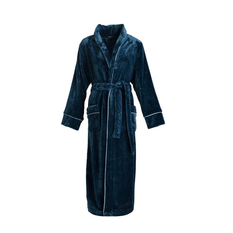 Women Winter Extra Long Warm Flannel Bathrobe Plus Size Thick Coral Fleece Bath Robes Lovers Solid Dressing Gown Men Sleepwear