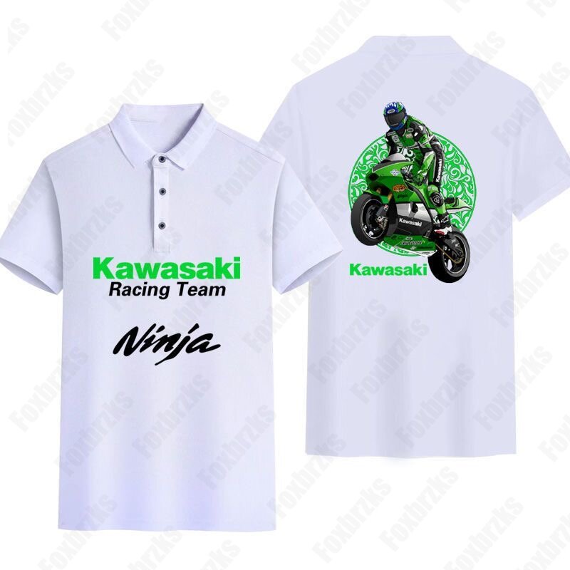 2024 여름 남성 여성 오토바이 가와사키 폴로 셔츠, 기관차 주변 인쇄 반팔 캐주얼 탑 팀 탑, 신제품