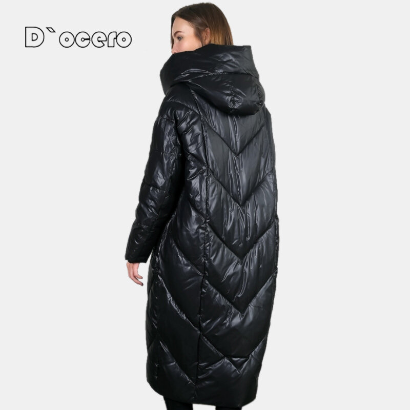 D'OCERO 2022 موضة فضفاضة المرأة سترة شتوية مقنعين معطف الشتاء الدافئ كبيرة الحجم سترات الإناث جيوب كبيرة معطف طويل