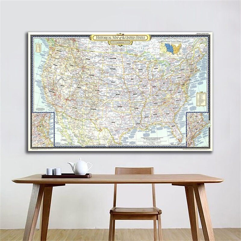 59*42cm mapa da história do americano posters e cópias da arte da parede quadros em tela decoração para casa material escolar