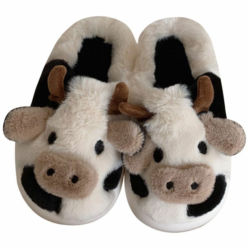 Животные корова плюшевые детские тапочки мультфильм детская обувь на плоской подошве слайды для детей милая маленькая молочная корова семейство