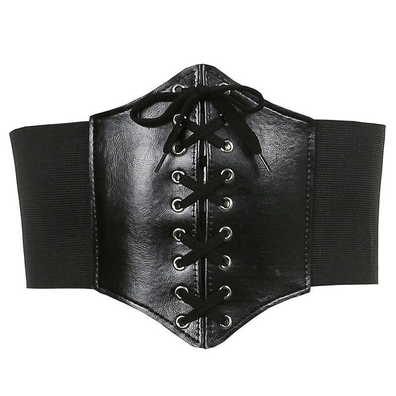 Cinturón de cintura alta de estilo coreano para mujer, faja Irregular de PU con cordones, color negro, estilo Punk oscuro, color blanco