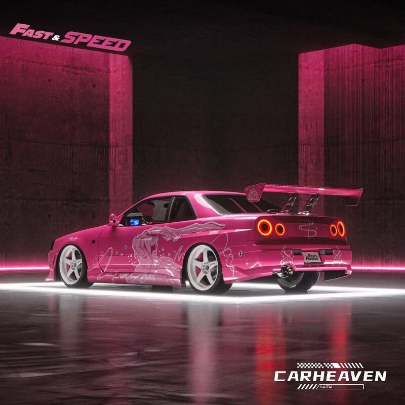 Przedsprzedaż FS 1:64 Skyline GTR R34 górnopłat SUKI Pink Diorama kolekcja modeli samochodów miniaturowe szybkość Carro