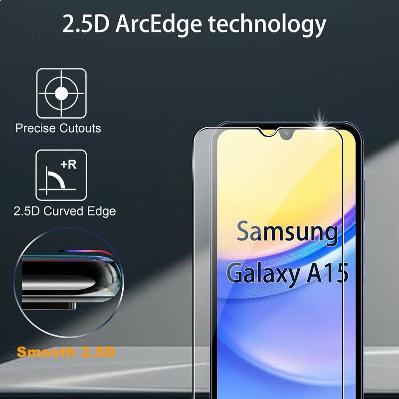 Для Galaxy A15 защита для экрана Samsung 4G 5G, закаленное стекло HD 9H, Прозрачный Алюминиевый защитный чехол с защитой от царапин