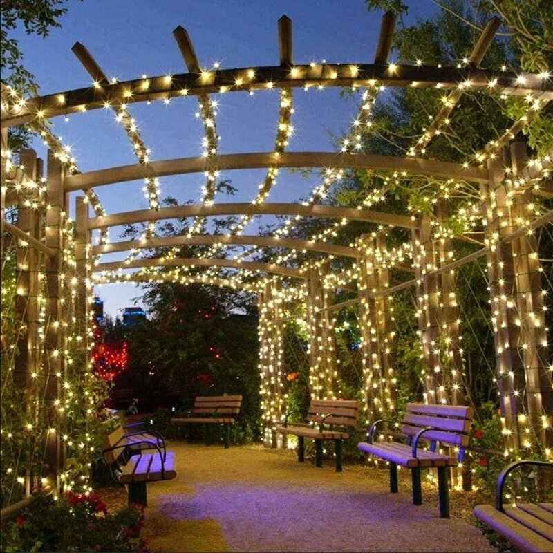 야외 태양광 조명 정원, 따뜻한 보라색 RGB LED 스트립, 스트링 요정 조명, 태양광 램프, 방수 화환, 크리스마스 장식, 8 가지 색상