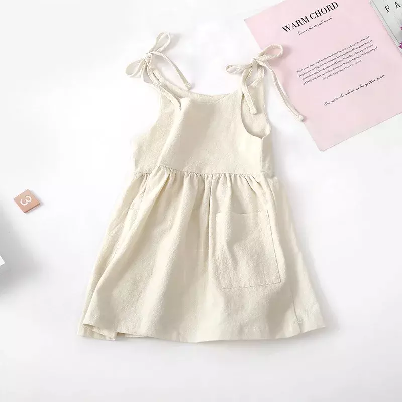 Mùa Hè Cho Bé Gái Cotton Solid Không Tay Trẻ Em Đầm Trẻ Em Sundress Trượt Thời Trang Bé Gái Quần Áo