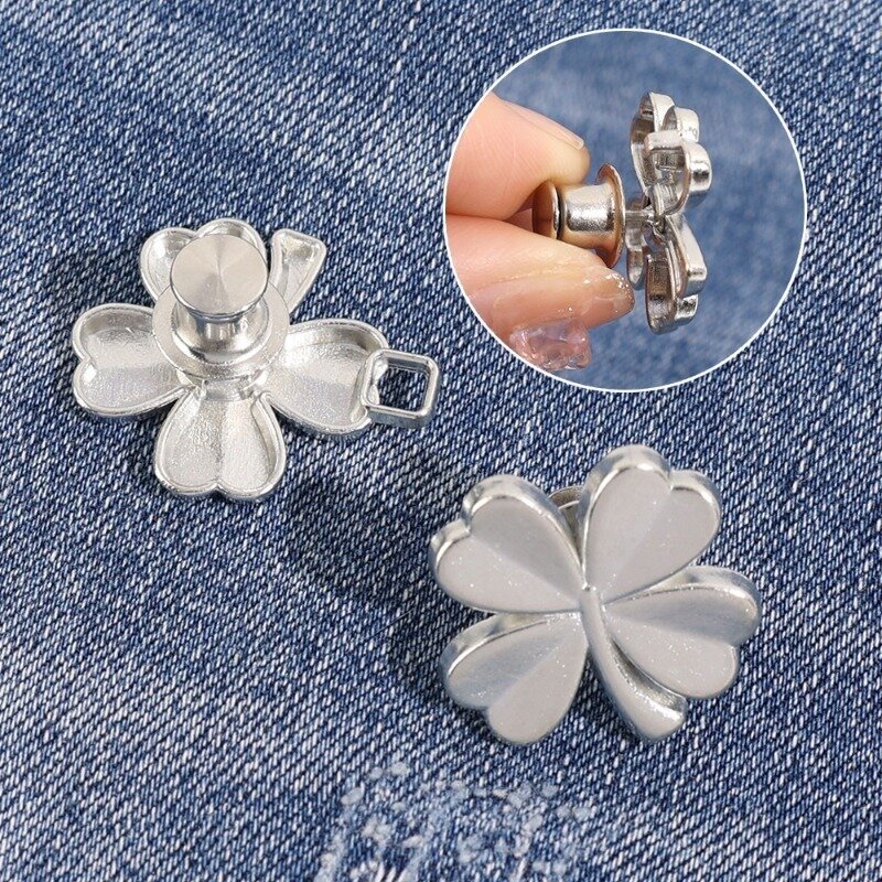Cute Four-leaf Clover Waist Buckle Removable Nail-free Metal Jeans Pants Clips Buttons Pins DIY Waist Tightener Clothing Buckles