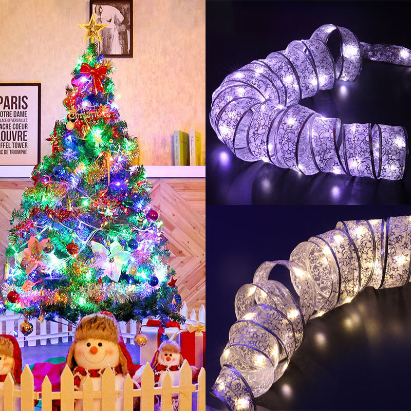 Рождественские украшения, ленточные светодиодные светильники, для рукоделия, кружевные банты, гирлянда для домашнего 2022