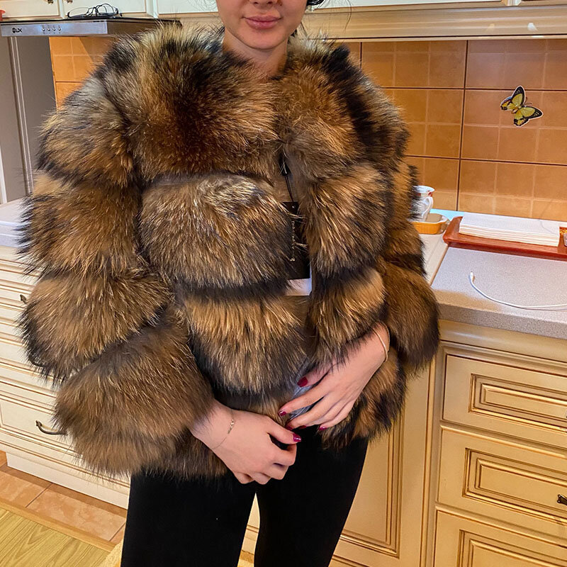 Maomaokong-本物の毛皮のコート,女性のための自然なアライグマの毛皮のジャケット,高級品,冬の服,キツネの毛皮のコート,2022, 2024