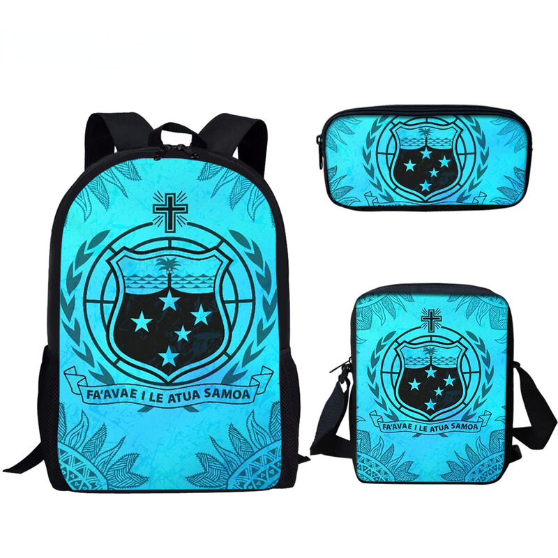 ChimFashion-Sac à dos imprimé 3D tribal bleu, sacs d'école pour élèves, sac à dos pour ordinateur portable, sac à bandoulière incliné, étui à crayons, populaire, ensemble de 3 pièces