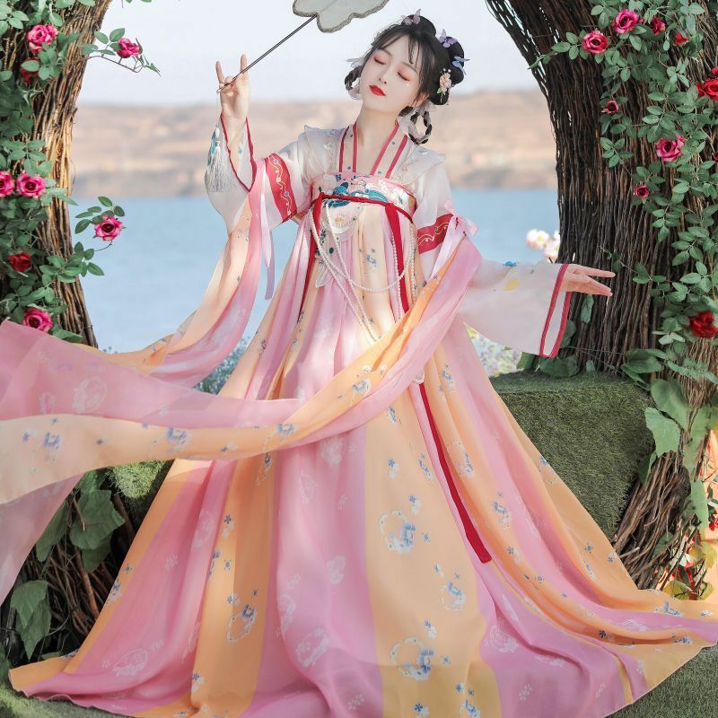 Jupe de fée de la dynastie Tang Hanfu chinoise pour femmes, sangle d'épaule à hauteur de poitrine, printemps et automne, éléments chinois quotidiens