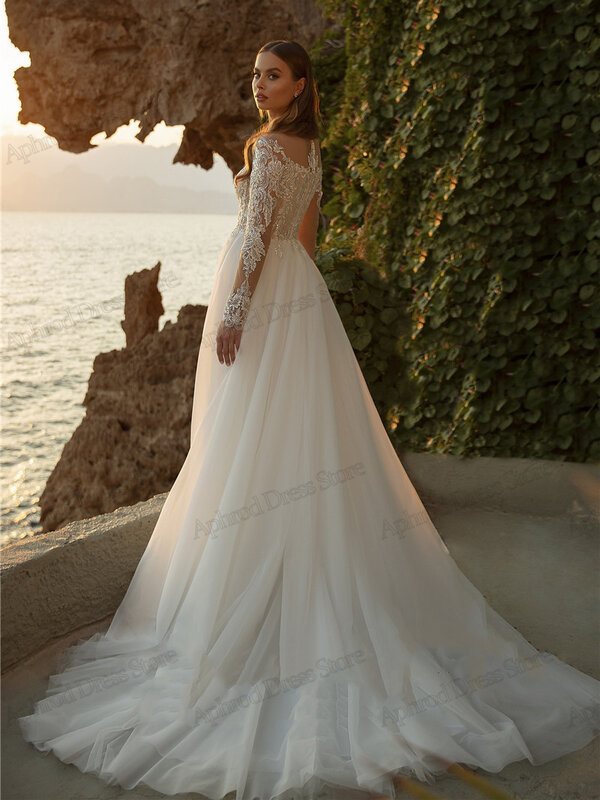 Gaun pernikahan sederhana gaun pengantin cantik A-Line gaun pengantin renda applique Lengan Panjang lantai Jubah antik Vestidos De Novia 2024
