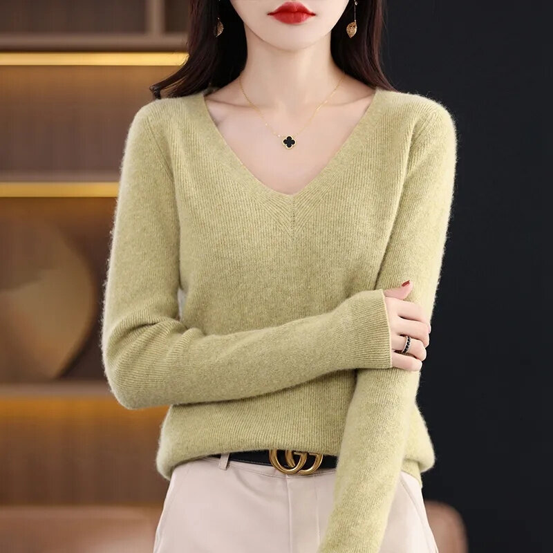 Женский свитер с длинным рукавом и V-образным вырезом, полосатая трикотажная одежда, Облегающая рубашка, модные пуловеры в Корейском стиле, тонкие вязаные топы, рубашки 2023