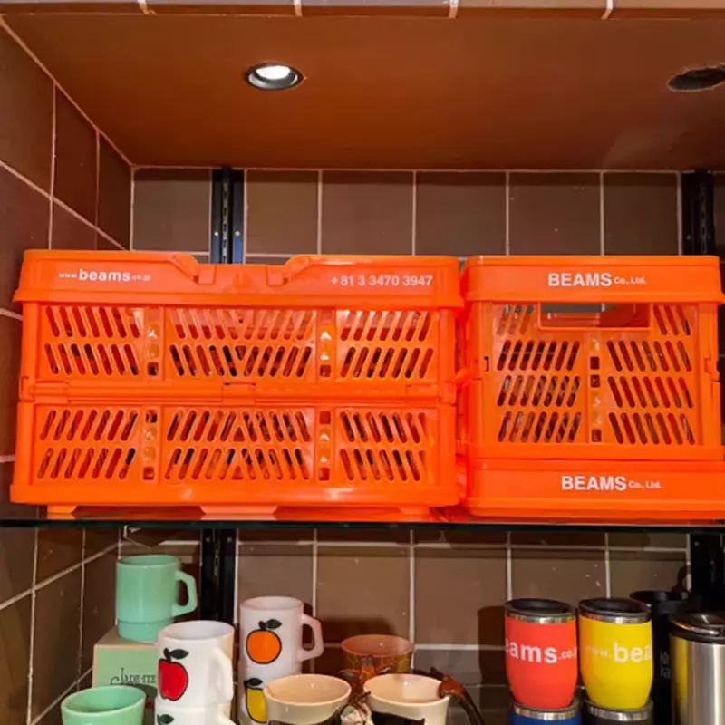 BEAMS-cesta de almacenamiento plegable portátil para el hogar, cesta de supermercado, color naranja, estilo japonés