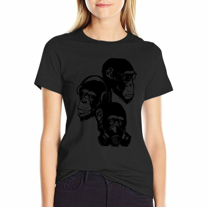 여성용 플러스 사이즈 상의, 3 Monkeys 티셔츠, 여름 탑, 웨스턴 티셔츠