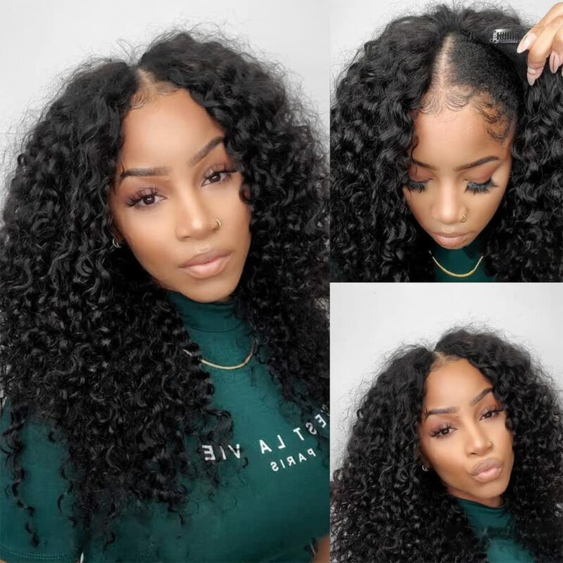 V Part Wig Human Hair No Leave Out U Part Wig Deep Wave Curly Brazilian Remy Human Hair Wigs for Women V Shape Kinky Curly Wig