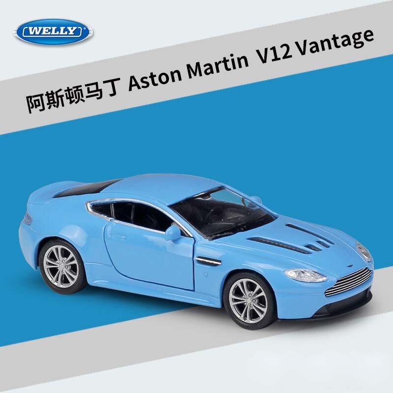 WELLY 1:36 Aston Martin V12 Vantage Simulator Diecast Logam Model Mobil Tarik Kembali Mobil Logam Campuran Mainan Mobil Kendaraan untuk Anak-anak Hadiah