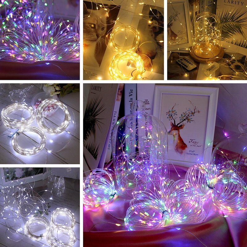 Guirlande lumineuse féerique à 100 ou 200/300 LED avec fil argenté 12v, pour noël, chambre à coucher, mariage, nouvel an, décoration