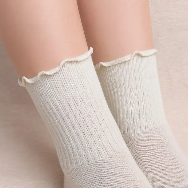 Calcetines tobilleros de algodón con volantes para mujer, medias de estilo Lolita, Kawaii, coreano, negro y blanco, Primavera, 1/2/3 pares