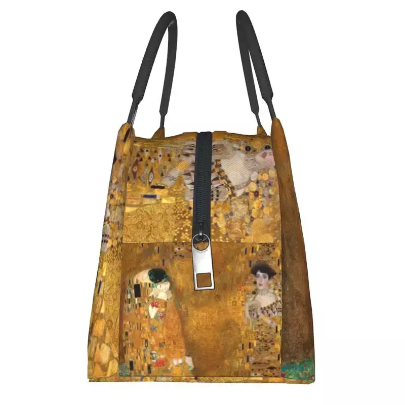 Gustav Klimt 여성용 단열 도시락 가방, 누수 방지 골드 쿨러, 보온 도시락 토트, 해변 캠핑 여행 숄더백