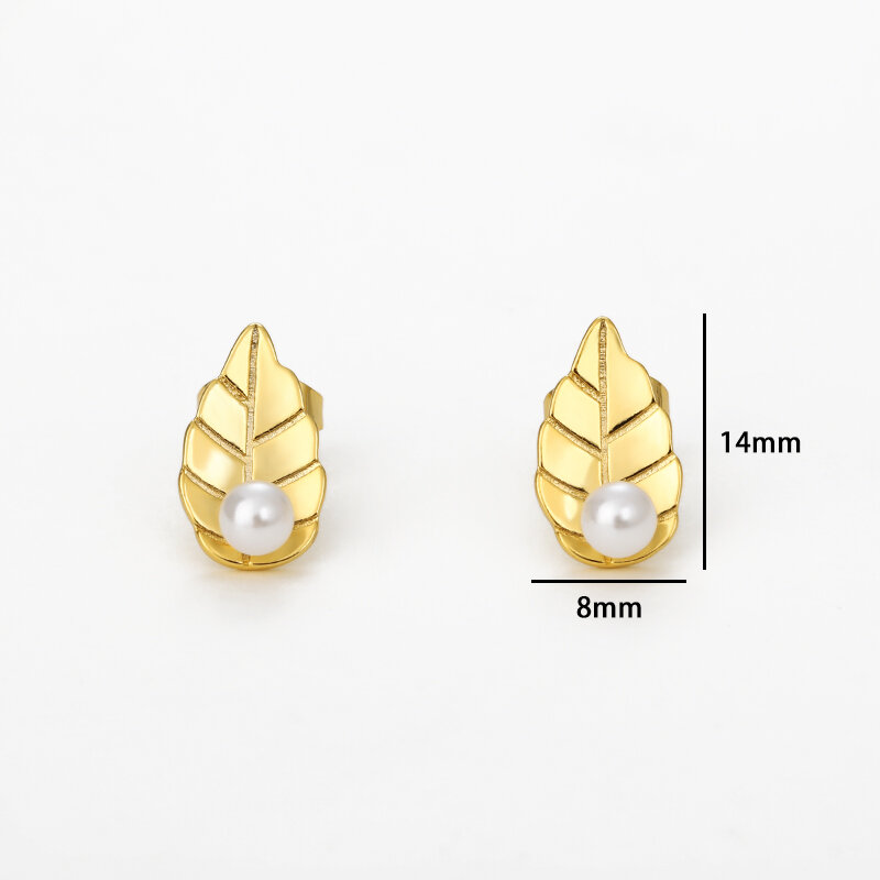 Artificial Pearl Stud Earrings For Women Gold Color Feather Earrings Fashion Female Jewelry Accessories Wedding Gifts