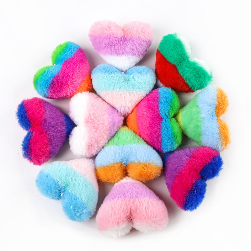 Faux Fur Heart Ball Charms DIY Pompom Pendant for Jewelry Making DIY Necklace Pendant Earrings Decoration for Shoes Hats Scarves