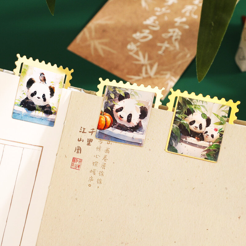 Schattige Panda Bladwijzer Creatieve Stempel Metalen Holle Bladwijzer Briefpapier Chinese Stijl Souvenir Geschenkdoos Reizen Souvenir Cadeau 2024
